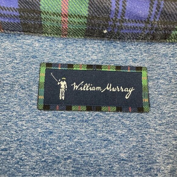 William Murray Polo Shirt Mens XXL Blue Golf Stretch Performance Contrast Plaid - Picture 13 of 16